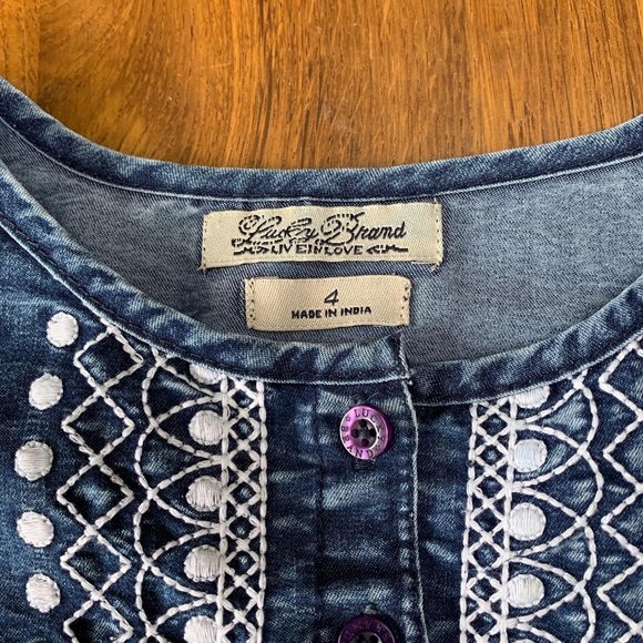 LUCKY BRAND Girls Chambray Dress 4 4T Embroidered Denim Toddler Girl Embroidery - Picture 5 of 6